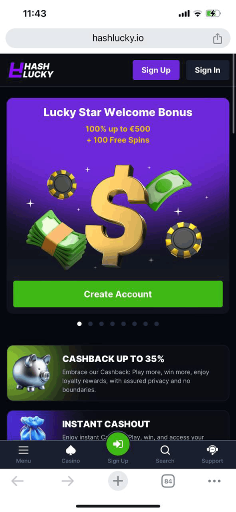 HashLucky Casino Mobile