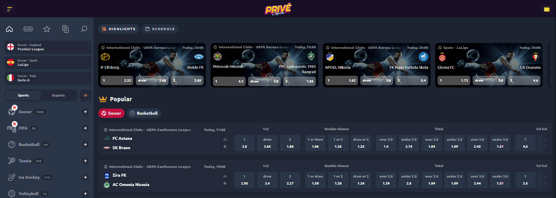 Prive Betting Section