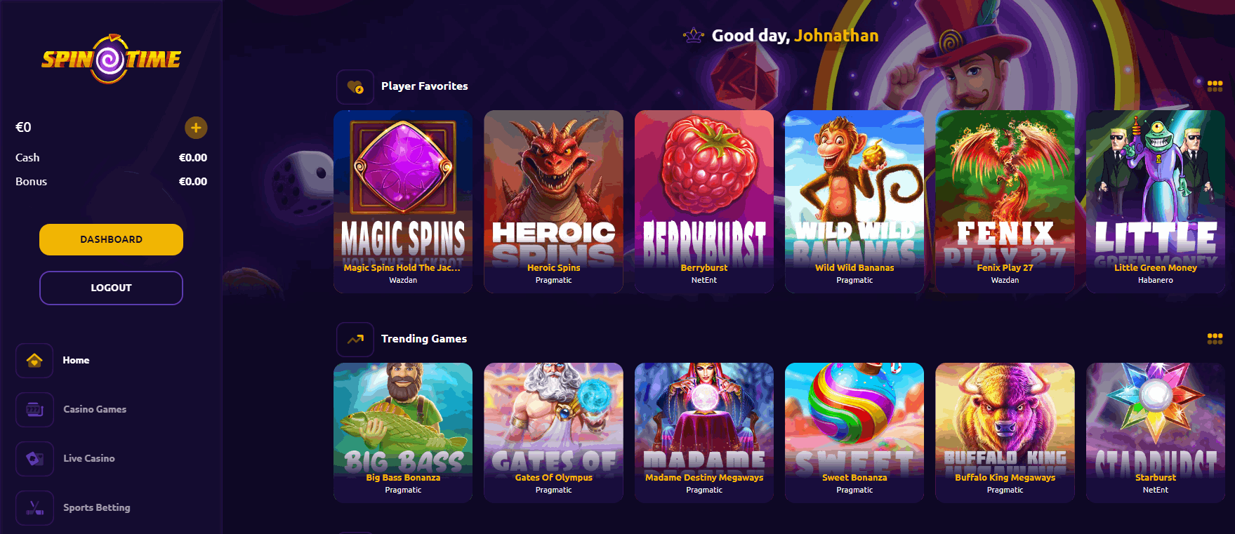 SpinTime Casino Main