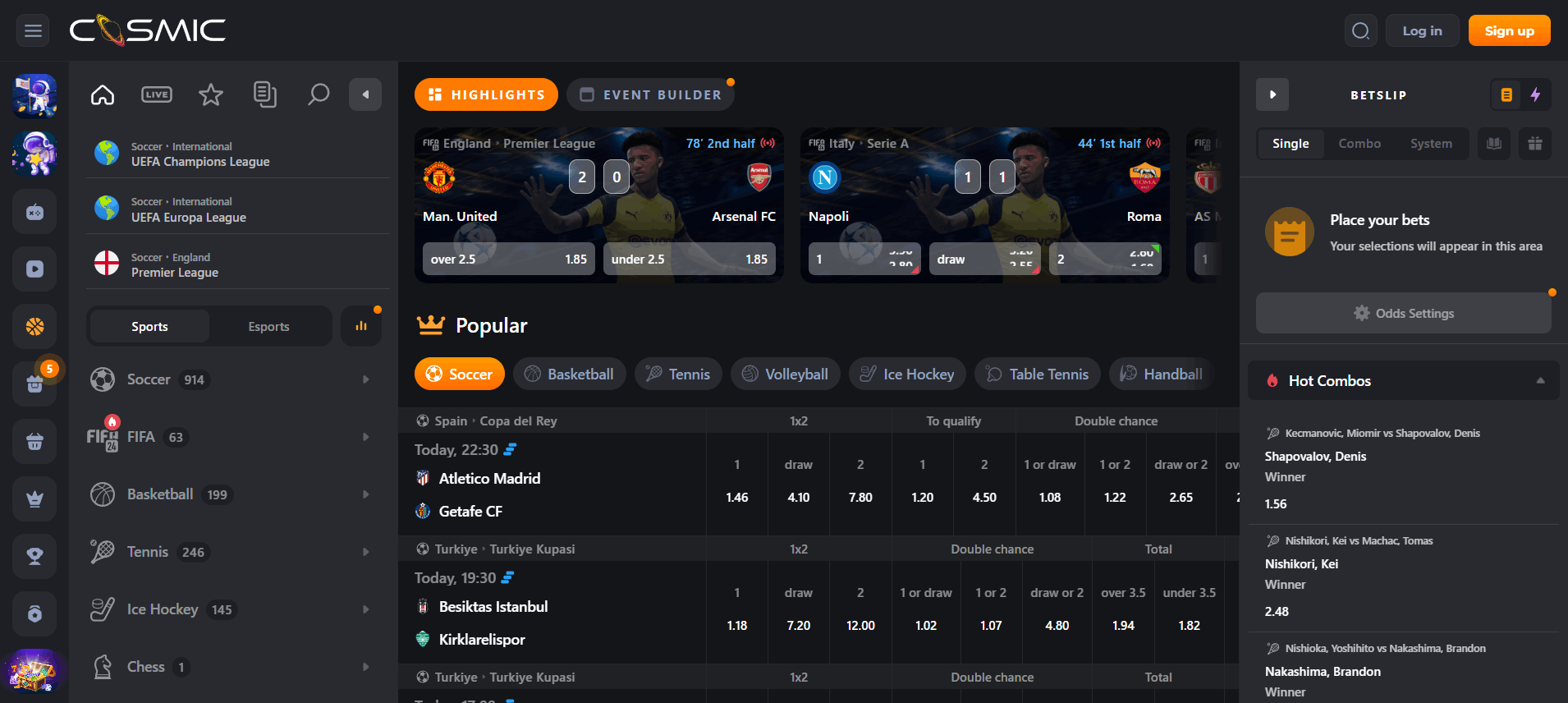 CosmicSlot Betting Section