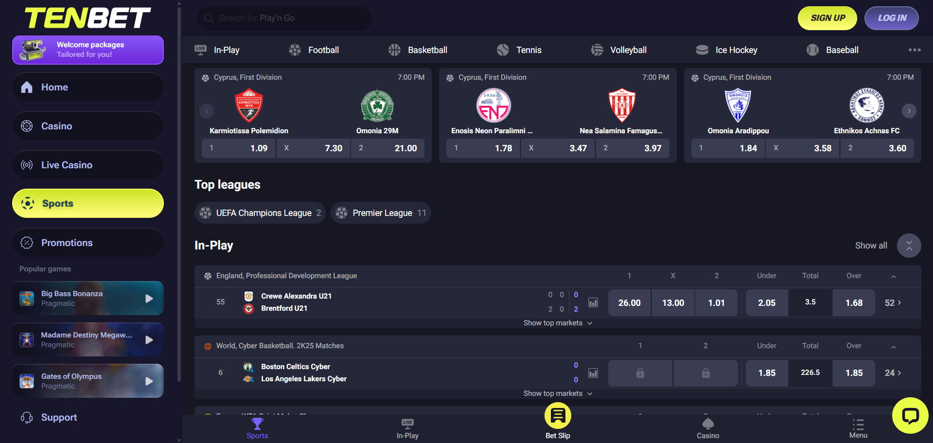 TenBet Sports Betting Section