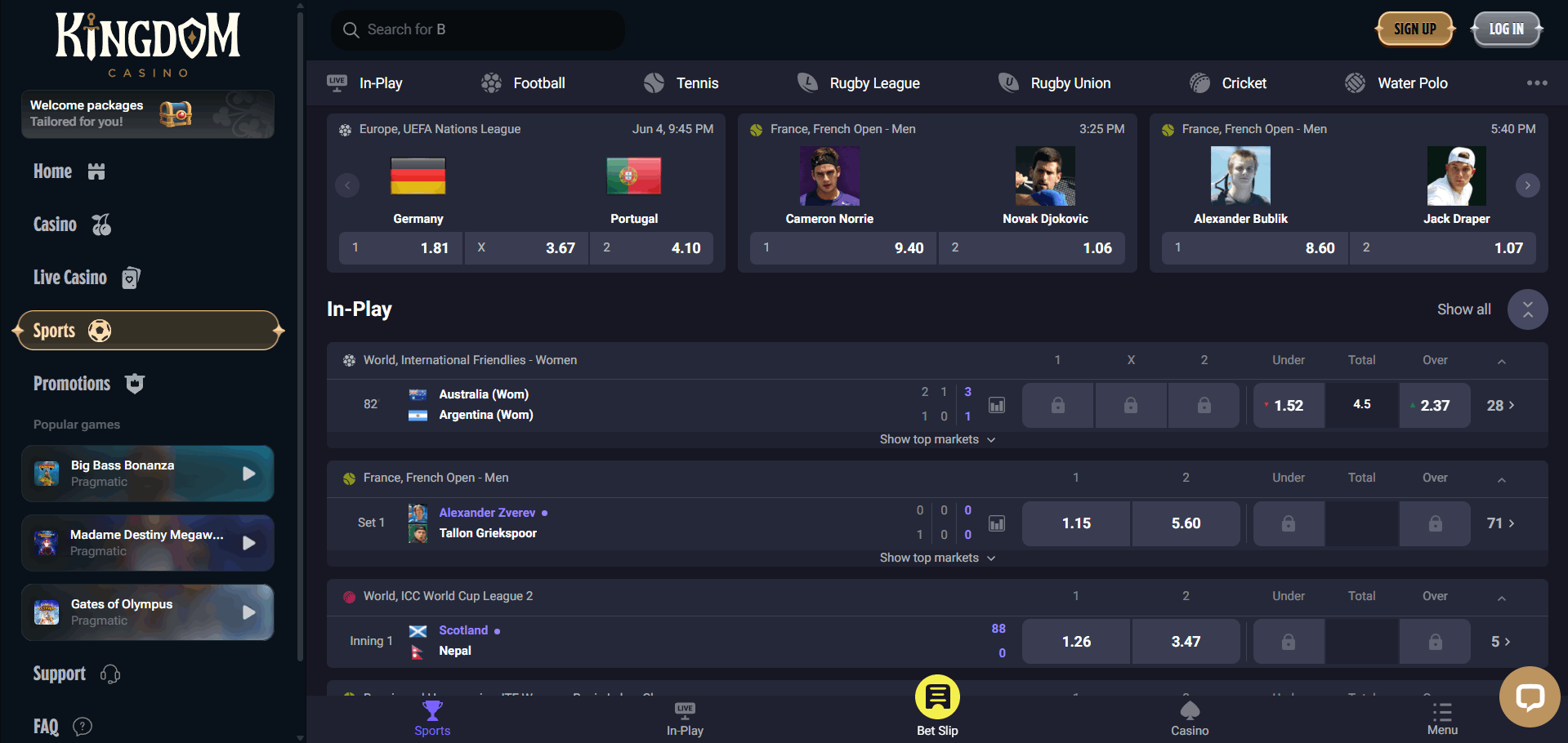 Kingdom Casino Sports Betting Section