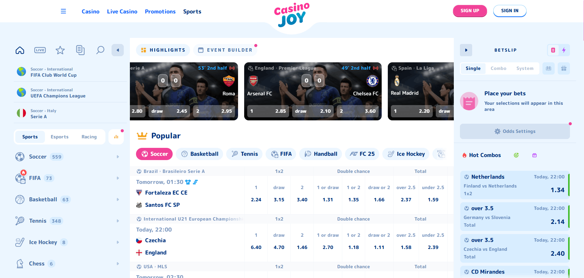 CasinoJoy Sports Betting Section