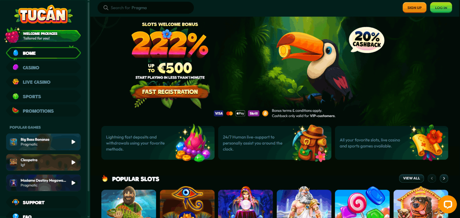 Tucan Casino main page