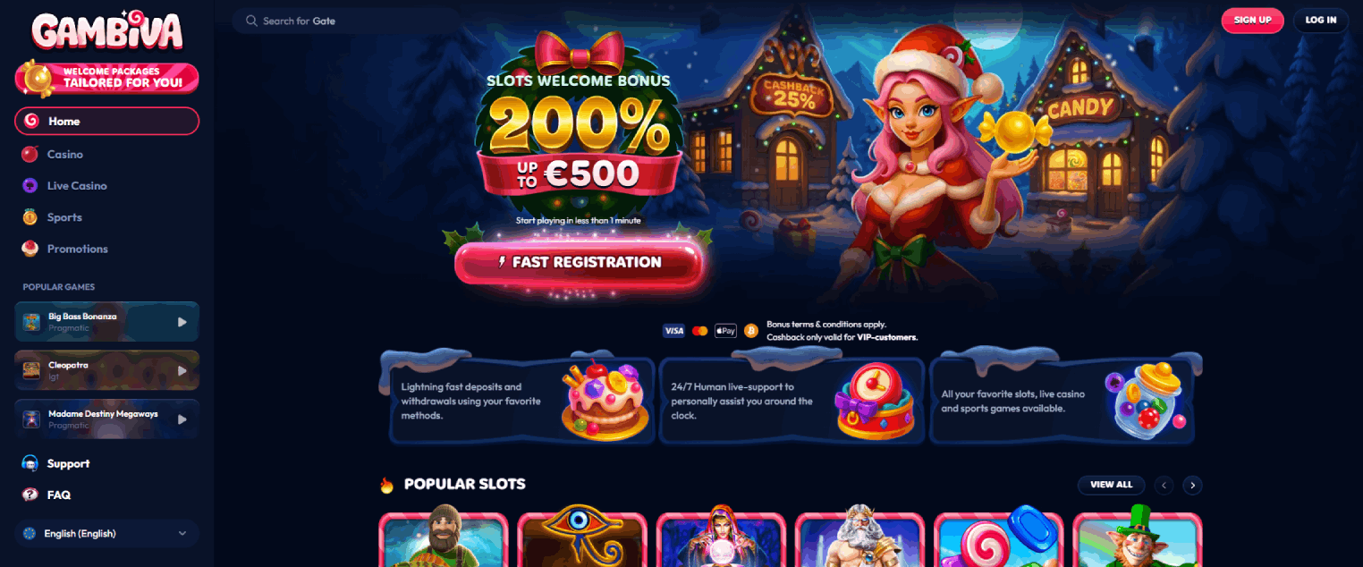 Gambiva Casino Main page