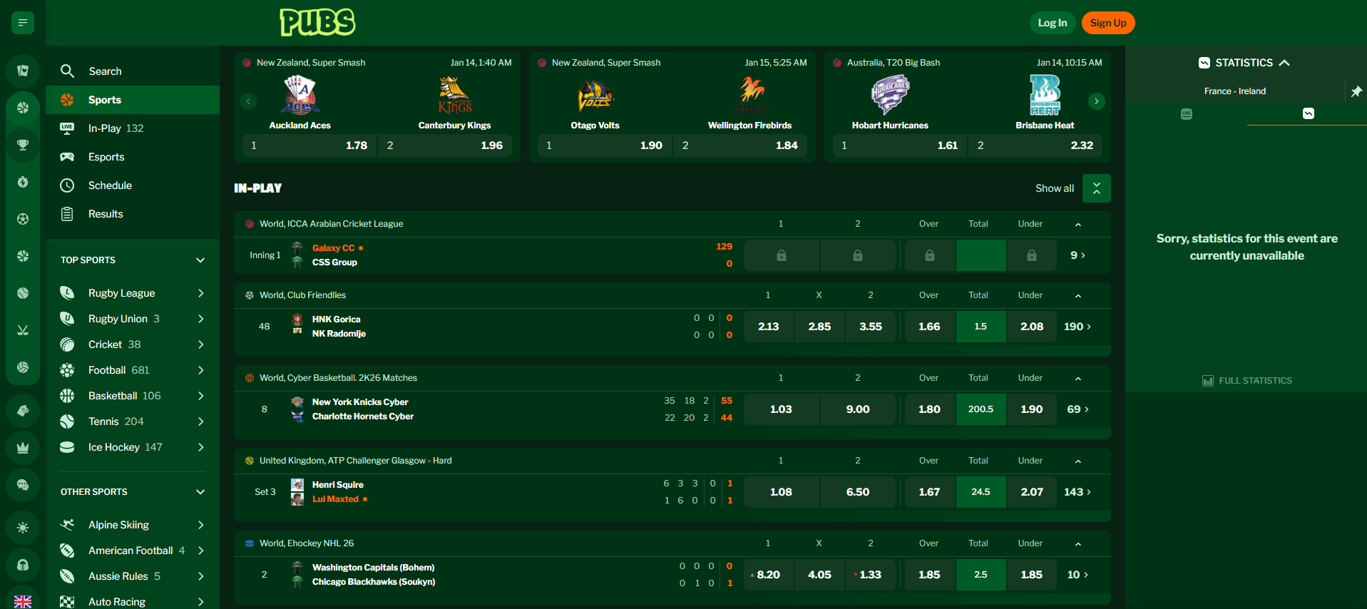 PUBS Casino Betting Section