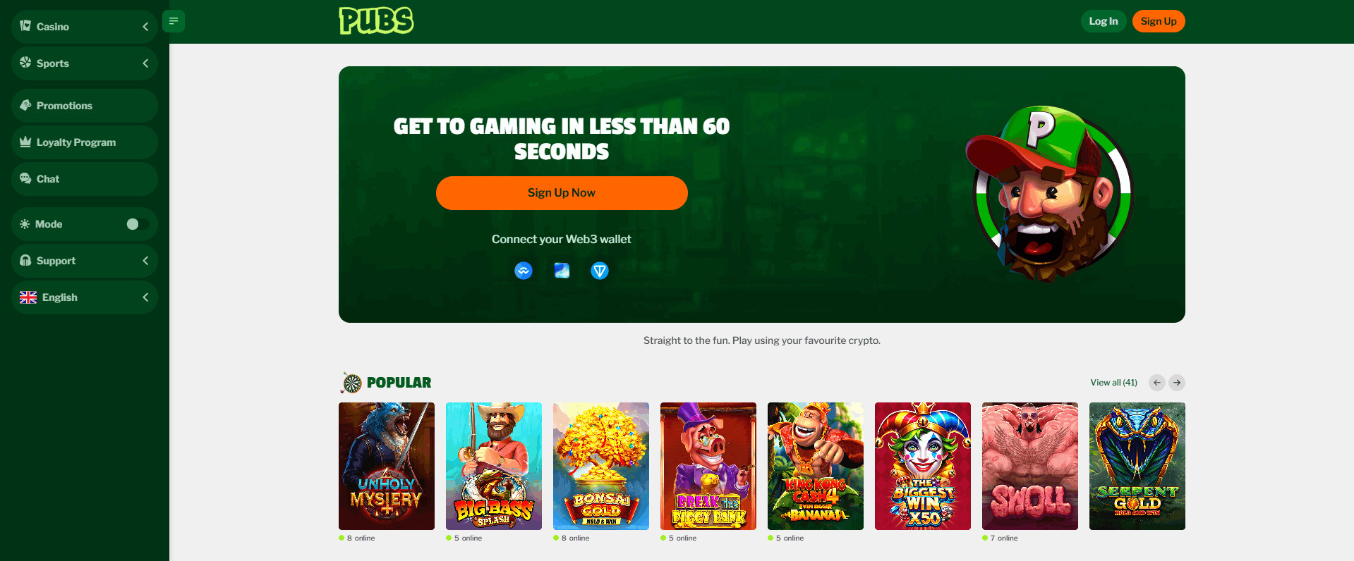 PUBS Casino Main Page